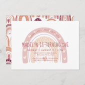 Pastel Pink Boho Rainbow First Birthday Kaart (Voorkant / Achterkant)