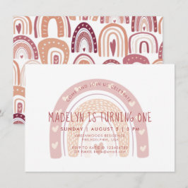 Pastel Pink Boho Rainbow First Birthday Kaart