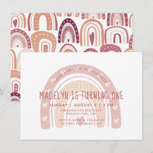 Pastel Pink Boho Rainbow First Birthday Kaart