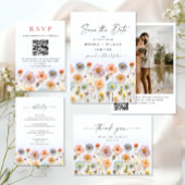 Pastel Pink Boho Wildflowers Engagement Party Kaart