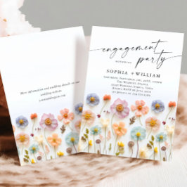Pastel Pink Boho Wildflowers Engagement Party Kaart