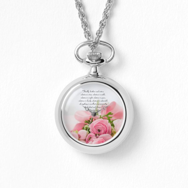 Pastel Pink Bouquet of Flowers Bible Verse Horloge (Voorkant)