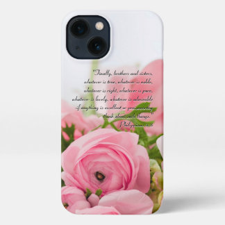 Pastel Pink Bouquet of Flowers Bible Verse iPhone 13 Hoesje