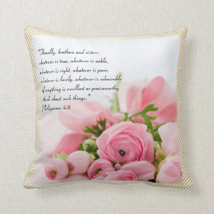 Pastel Pink Bouquet of Flowers Bible Verse Kussen
