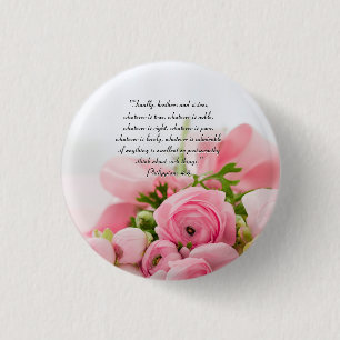 Pastel Pink Bouquet of Flowers Bible Verse Ronde Button 3,2 Cm