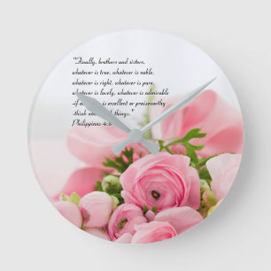 Pastel Pink Bouquet of Flowers Bible Verse Ronde Klok