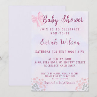 Pastel Pink Bow Floral Baby Shower Kaart