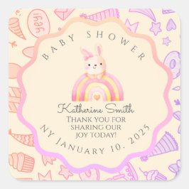 pastel pink bunny cute party babyshower vierkante sticker