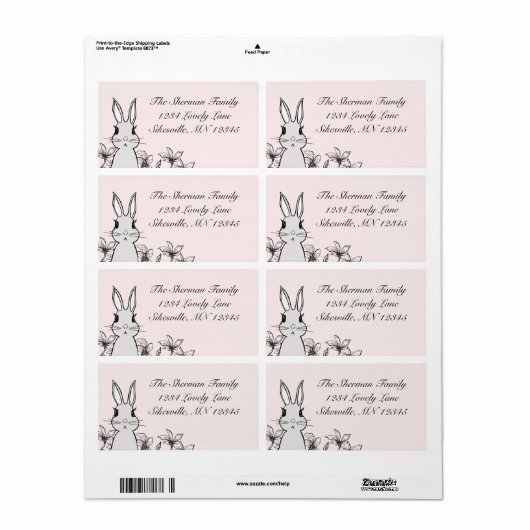 Pastel Pink Bunny Spring Retouradres Etiket (Full Sheet)