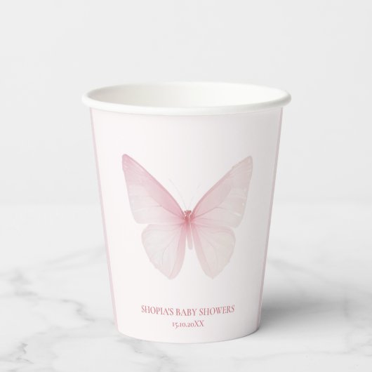 "Pastel Pink Butterfly Baby shower Papieren Bekers (Achterkant)