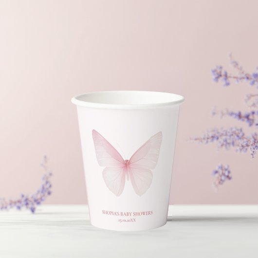 "Pastel Pink Butterfly Baby shower Papieren Bekers