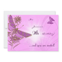 Pastel Pink Butterfly Birthday Invitation Kaart