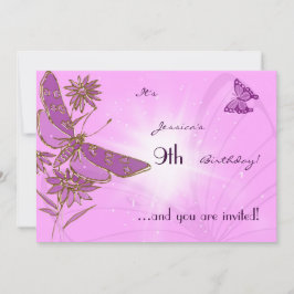 Pastel Pink Butterfly Birthday Invitation Kaart