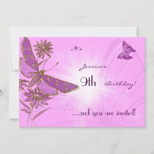 Pastel Pink Butterfly Birthday Invitation Kaart (Voorkant)