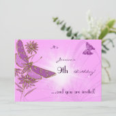 Pastel Pink Butterfly Birthday Invitation Kaart (Staand voorkant)