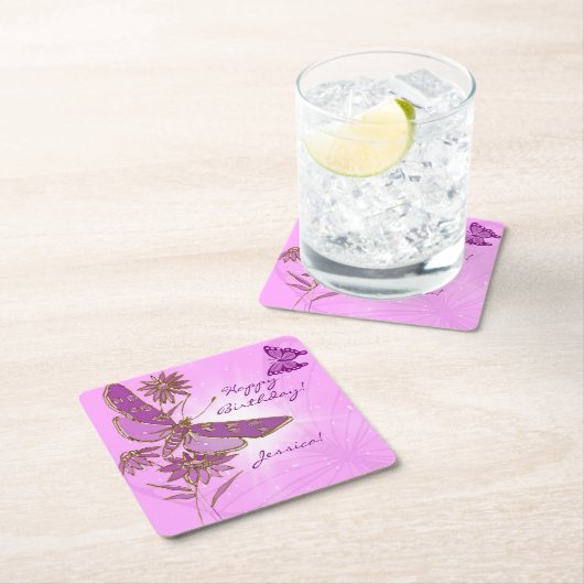 Pastel Pink Butterfly Throw Pillow Kartonnen Onderzetters (Insitu)