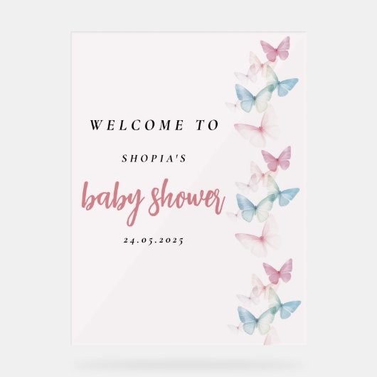"Pastel Pink Butterfly Welkom Acryl Bord (Voorkant)