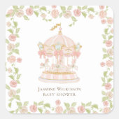 Pastel Pink Carousel Floral Baby Shower  Vierkante Sticker (Voorkant)