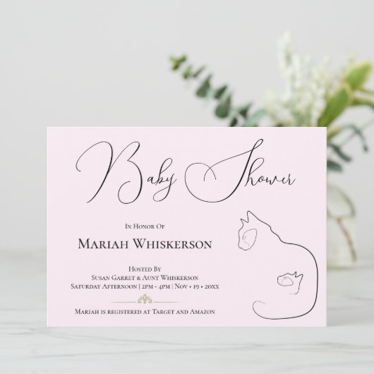 Pastel Pink Cat Lover Baby shower Kaart (Staand voorkant)