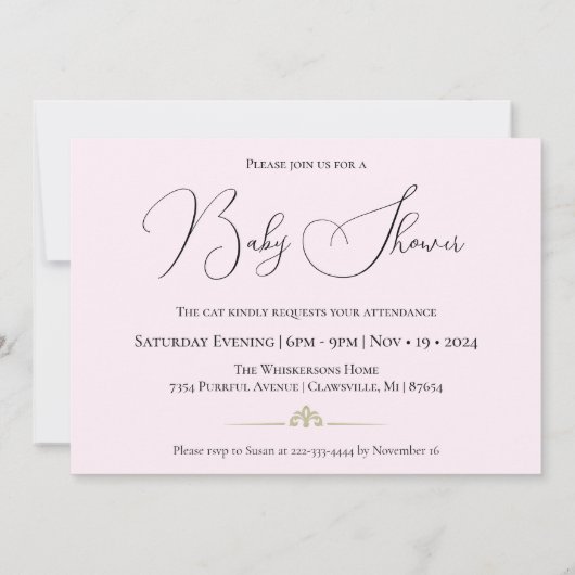 Pastel Pink Cat Lover Baby shower Kaart (Achterkant)