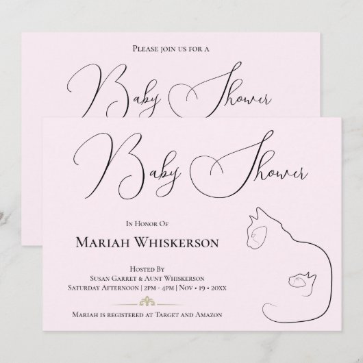 Pastel Pink Cat Lover Baby shower Kaart (Voorkant / Achterkant)