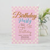 Pastel Pink Checkered Birthday Party Kaart (Staand voorkant)
