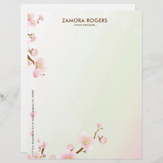 Pastel Pink Cherry-Blossom Gepersonaliseerd Briefhoofd (Voorkant / Achterkant)