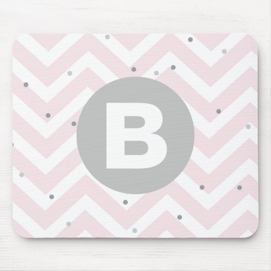 Pastel Pink Chevron and Dots Grey Monogram Muismat (Voorkant)