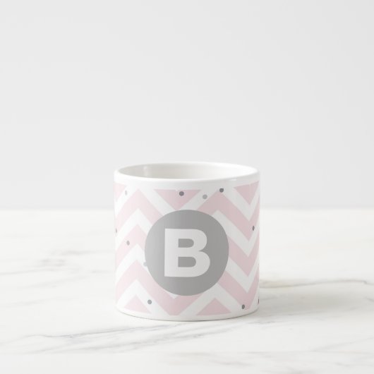 Pastel Pink Chevron en Stippen Gray Monogram Espresso Kop (Voorkant)