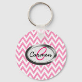 Pastel Pink Chevron Monogram Sleutelhanger (Voorkant)