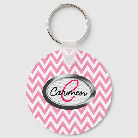 Pastel Pink Chevron Monogram Sleutelhanger (Voorkant)