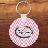 Pastel Pink Chevron Monogram Sleutelhanger (Voorkant)