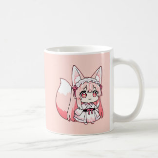 Pastel Pink Chibi Fox Girl  Coffee Mug Koffiemok