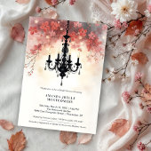 Pastel Pink Chic Floral Chandelier Bridal Shower Kaart