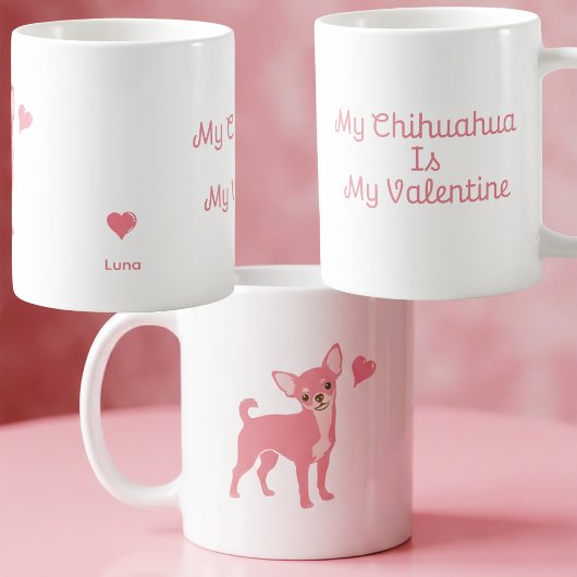 Pastel Pink Chihuahua Valentine Mug, Custom Name Koffiemok
