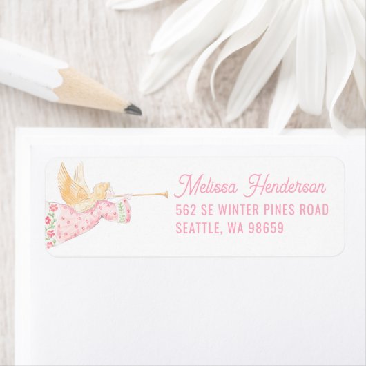 Pastel Pink Christmas Angel Etiket (Insitu)