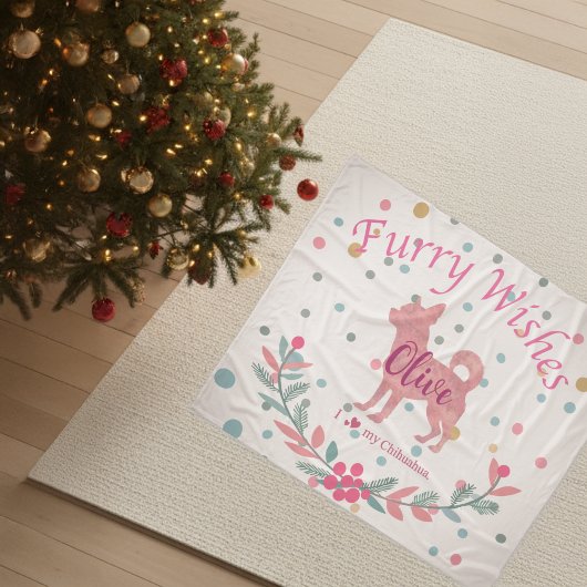 Pastel Pink Christmas - Chihuahua Custom Name Fleece Deken