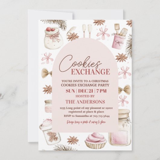 Pastel Pink Christmas Cookie Exchange Kaart (Voorkant)