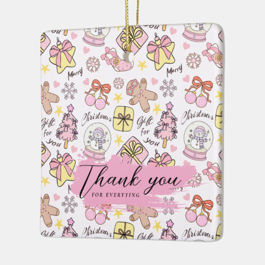 Pastel Pink Christmas Pattern with Custom Text Keramisch Ornament (Links)