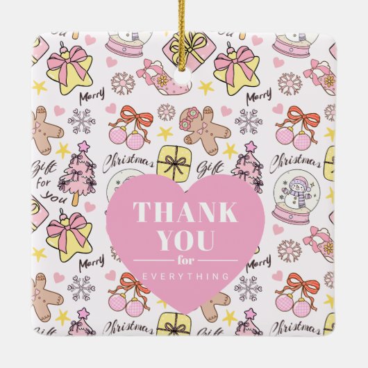 Pastel Pink Christmas Pattern with Custom Text Keramisch Ornament (Achterkant)