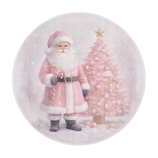 Pastel Pink Christmas Santa Cutting Board Snijplank (Voorkant)