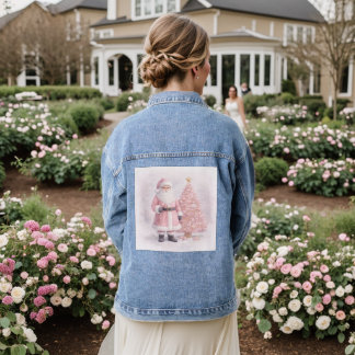 Pastel Pink Christmas Santa Denim Jacket