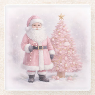 Pastel Pink Christmas Santa Glazen Onderzetter