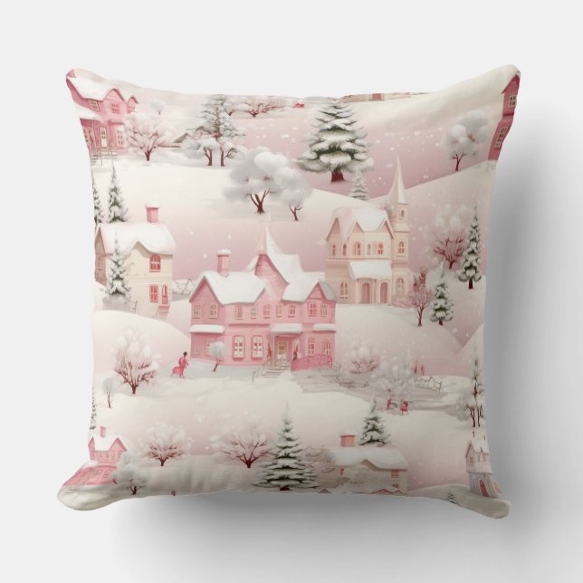 Pastel Pink Christmas Throw Pillow Kussen (Voorkant)