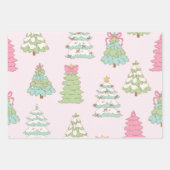 Pastel Pink Christmas Trees Bows Holiday  Inpakpapier Vel (Voorkant 3)
