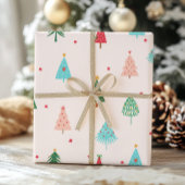 Pastel Pink Christmas Trees Whimsical Holiday Cadeaupapier