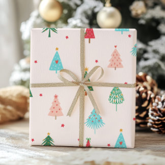 Pastel Pink Christmas Trees Whimsical Holiday Cadeaupapier