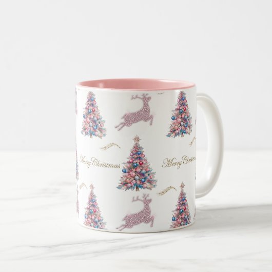 Pastel Pink Christmas Tweekleurige Koffiemok (Voorkant rechts)
