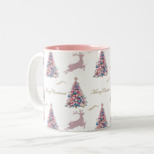 Pastel Pink Christmas Tweekleurige Koffiemok (Voorkant links)