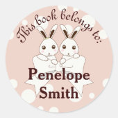 Pastel Pink Cute Bunny Kinder Dit boek behoort tot Ronde Sticker (Voorkant)